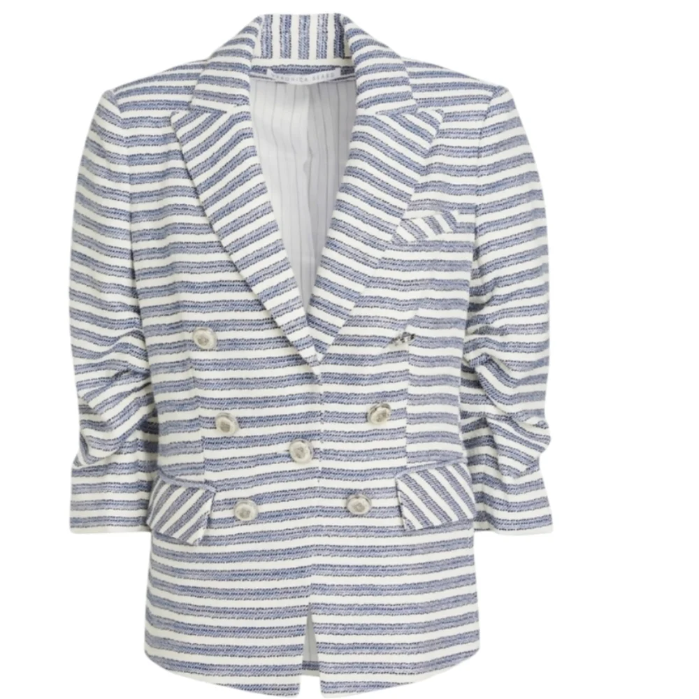 Veronica Beard Ryland Striped Cotton-Blend Tweed Blazer in Blue and White Size 8 - Picture 2 of 15